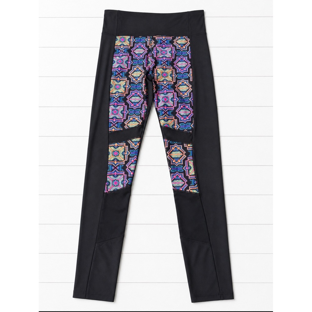 Seafolly Womens Black Tribal Geometric Activewear Leggings Small Zipper Pocket